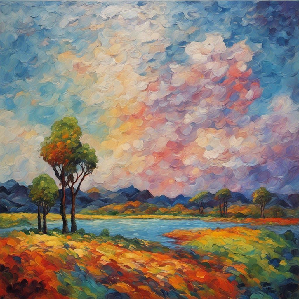 Surreal Landscape with Floating Islands, Expressionist Oil P...