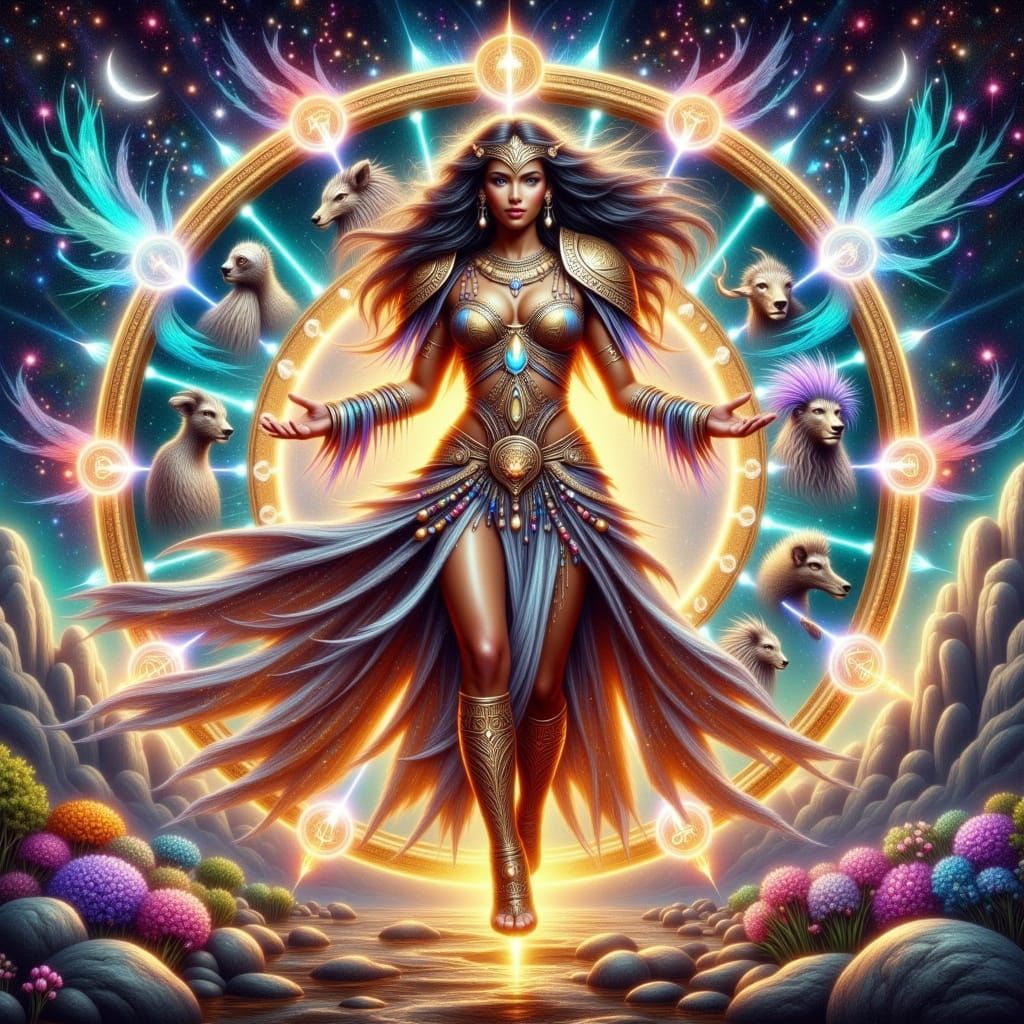Heroic She-Ra Goddess Among Zodiac Celestial Wonders