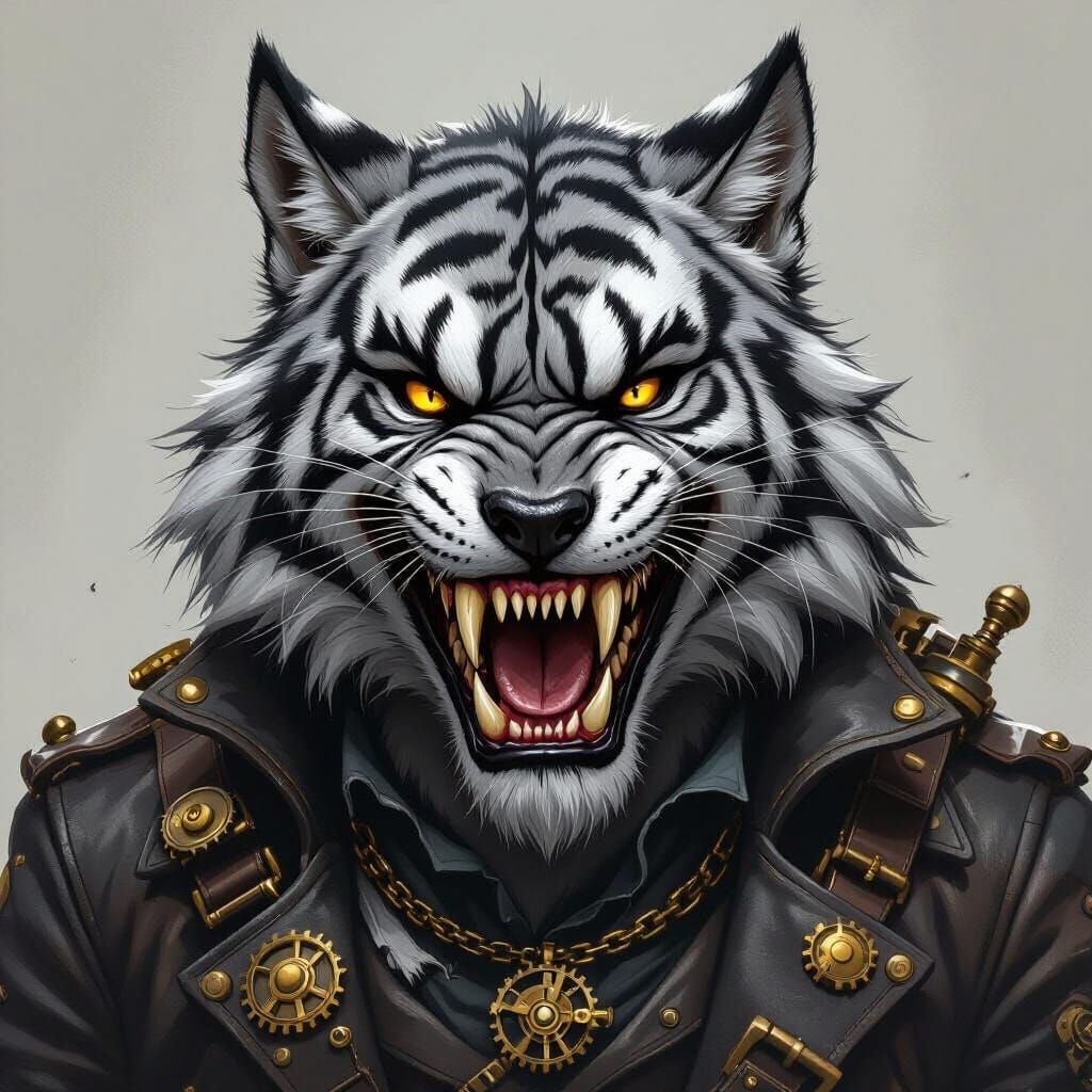 Steampunk Werewolf with Fangs in Chiaroscuro Style