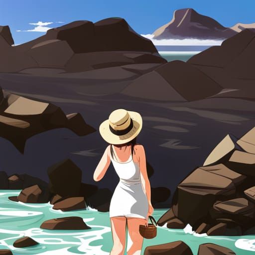 Anime Girl on Beach in Ghibli Style