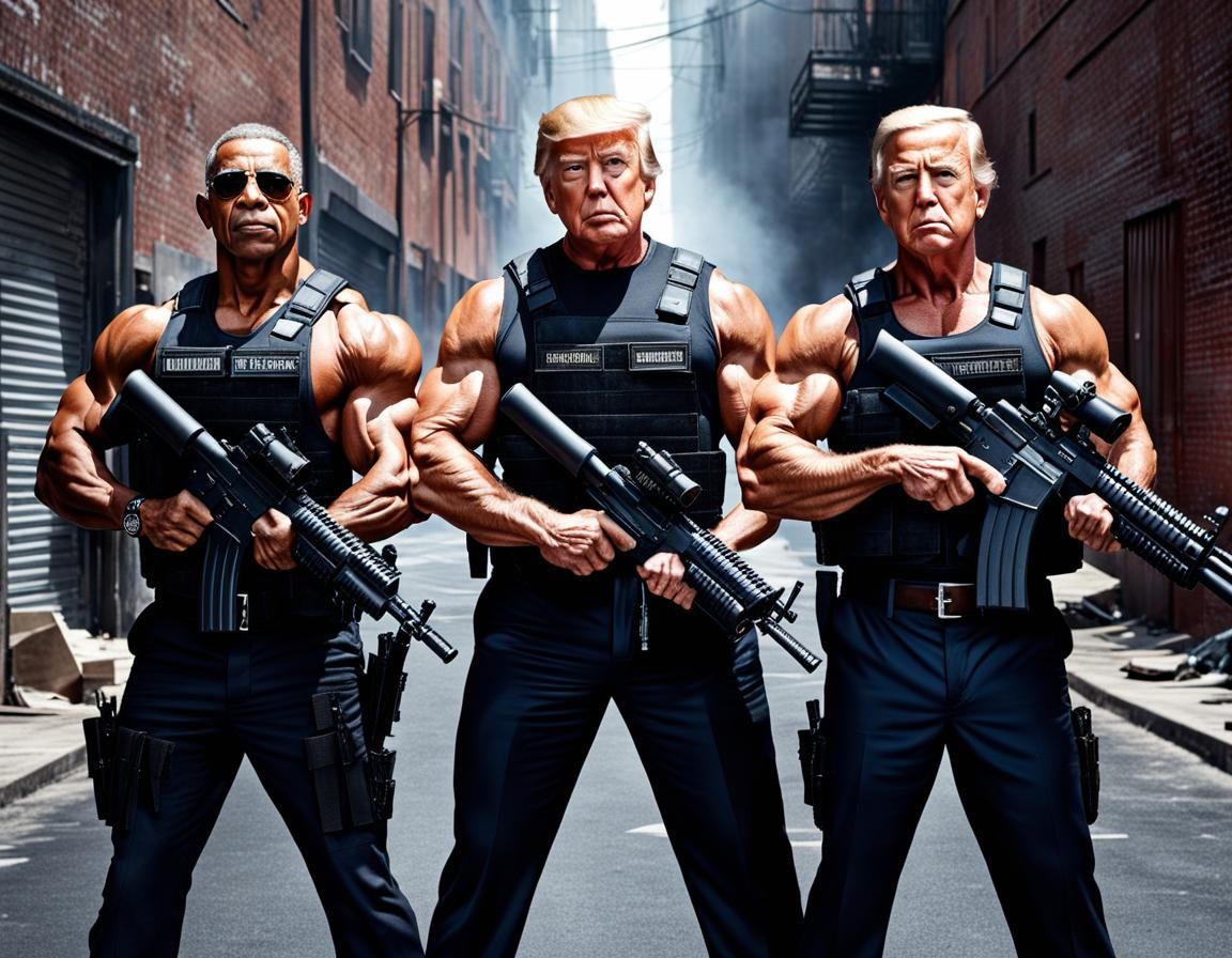 Hyperrealistic Gang of Muscular Presidents