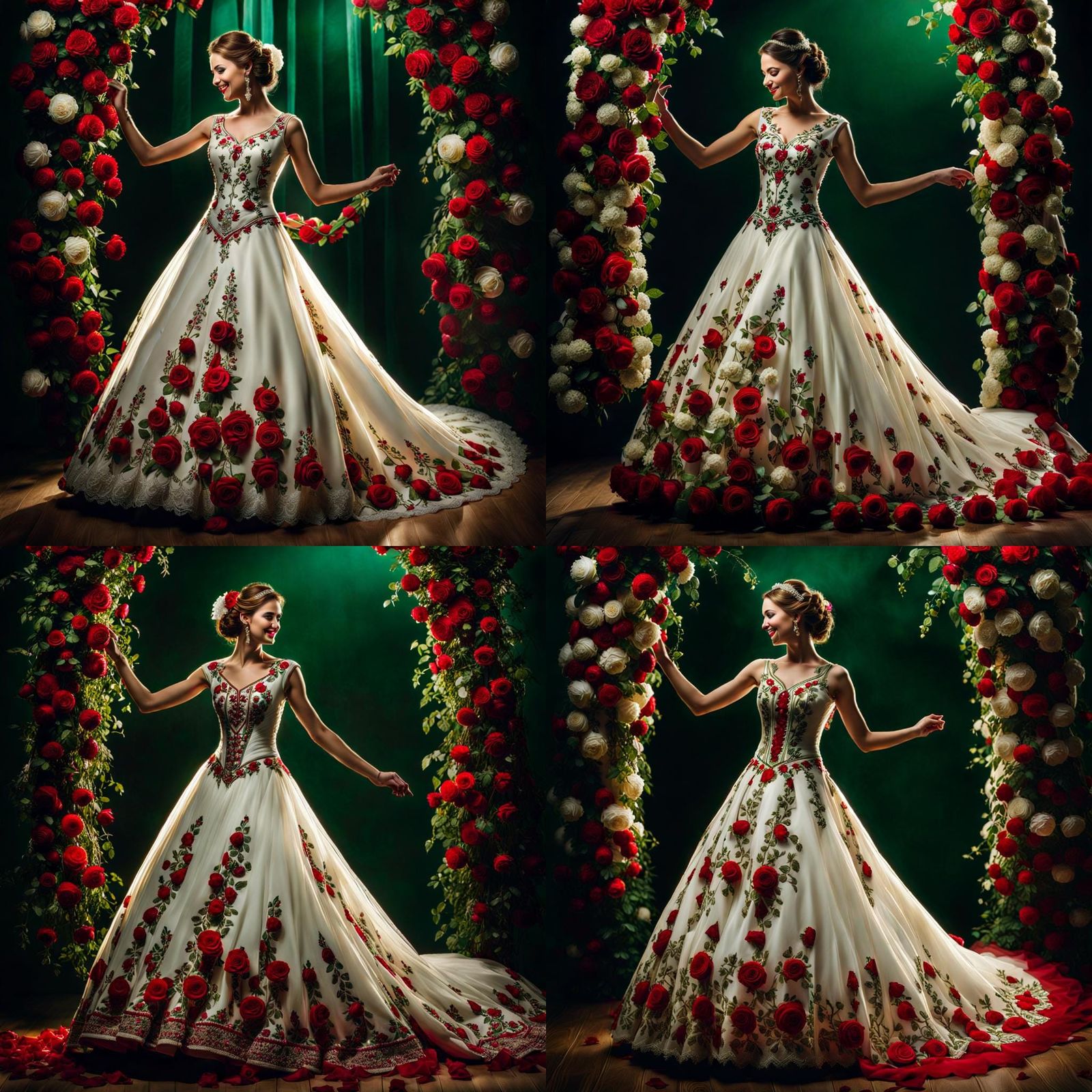 Bride Dancing in Embroidered Rose Wedding Dress