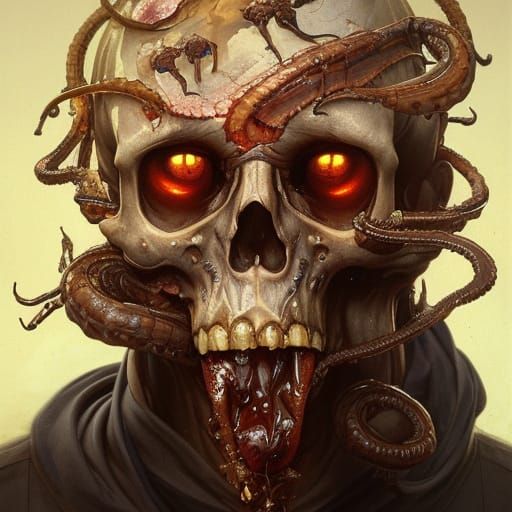 Detailed Skull Portrait in Horror Art Style