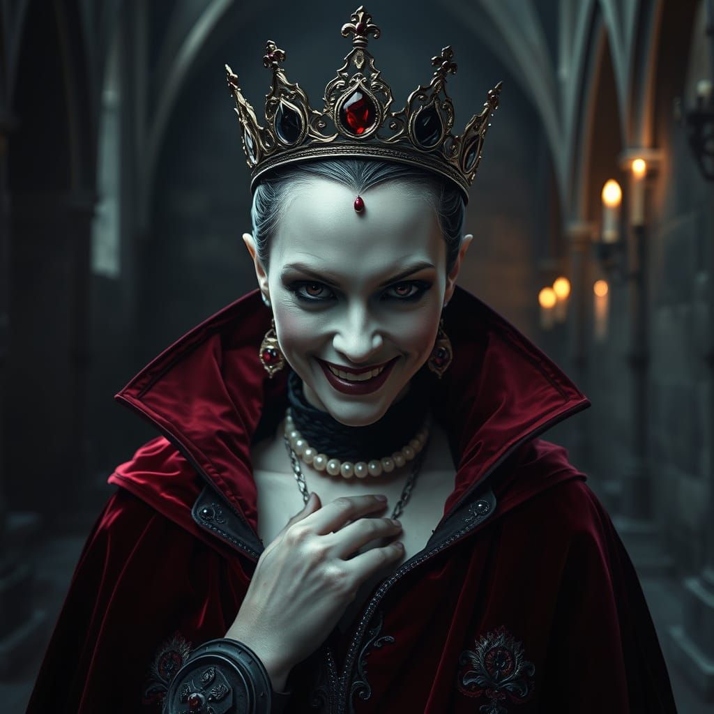 Ethereal Vampire Queen in Dark Cathedral