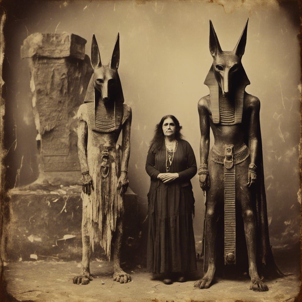 Egyptian Woman and Anubis in Vintage Photography Style