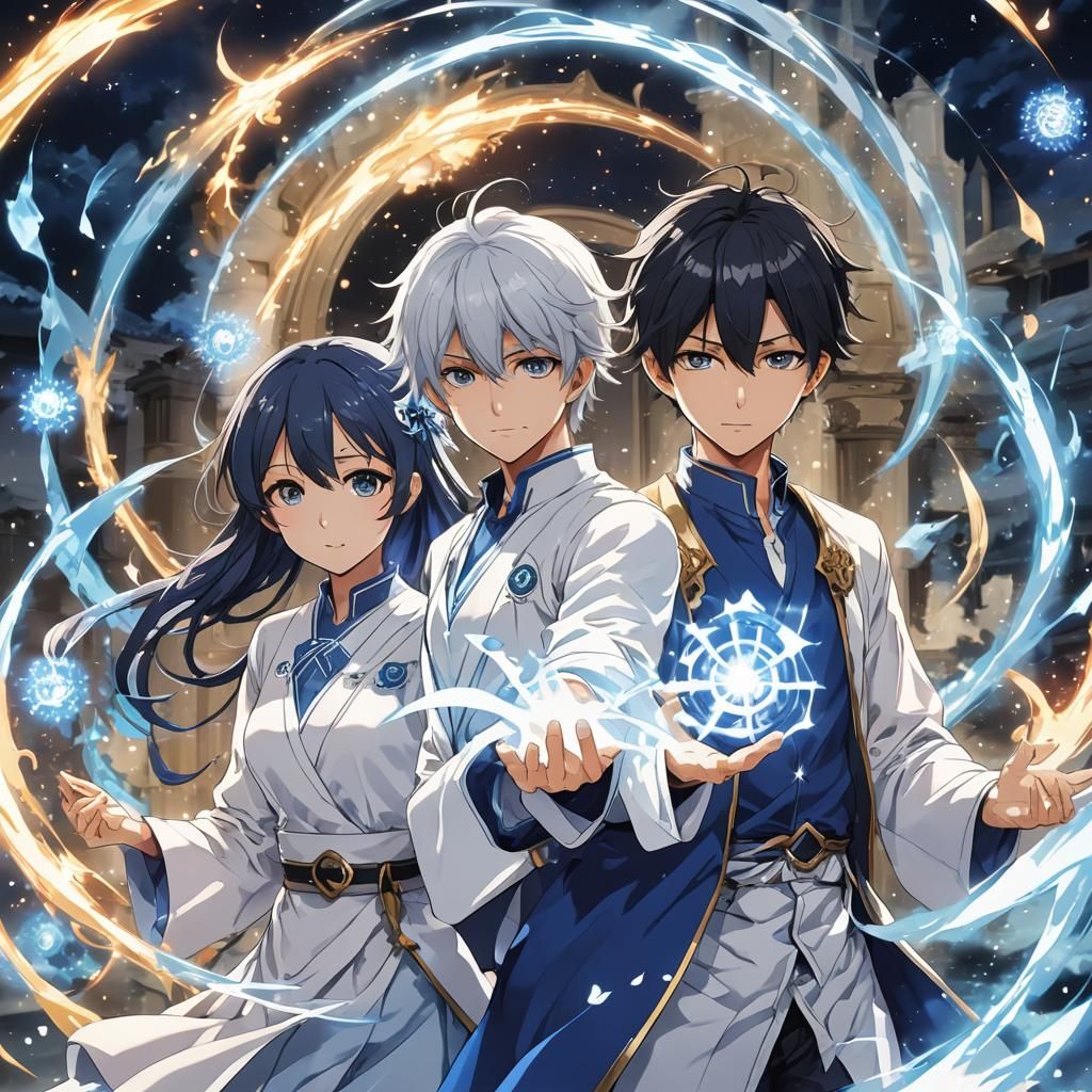 Anime Couple Casting Magic Auras in Manga Style