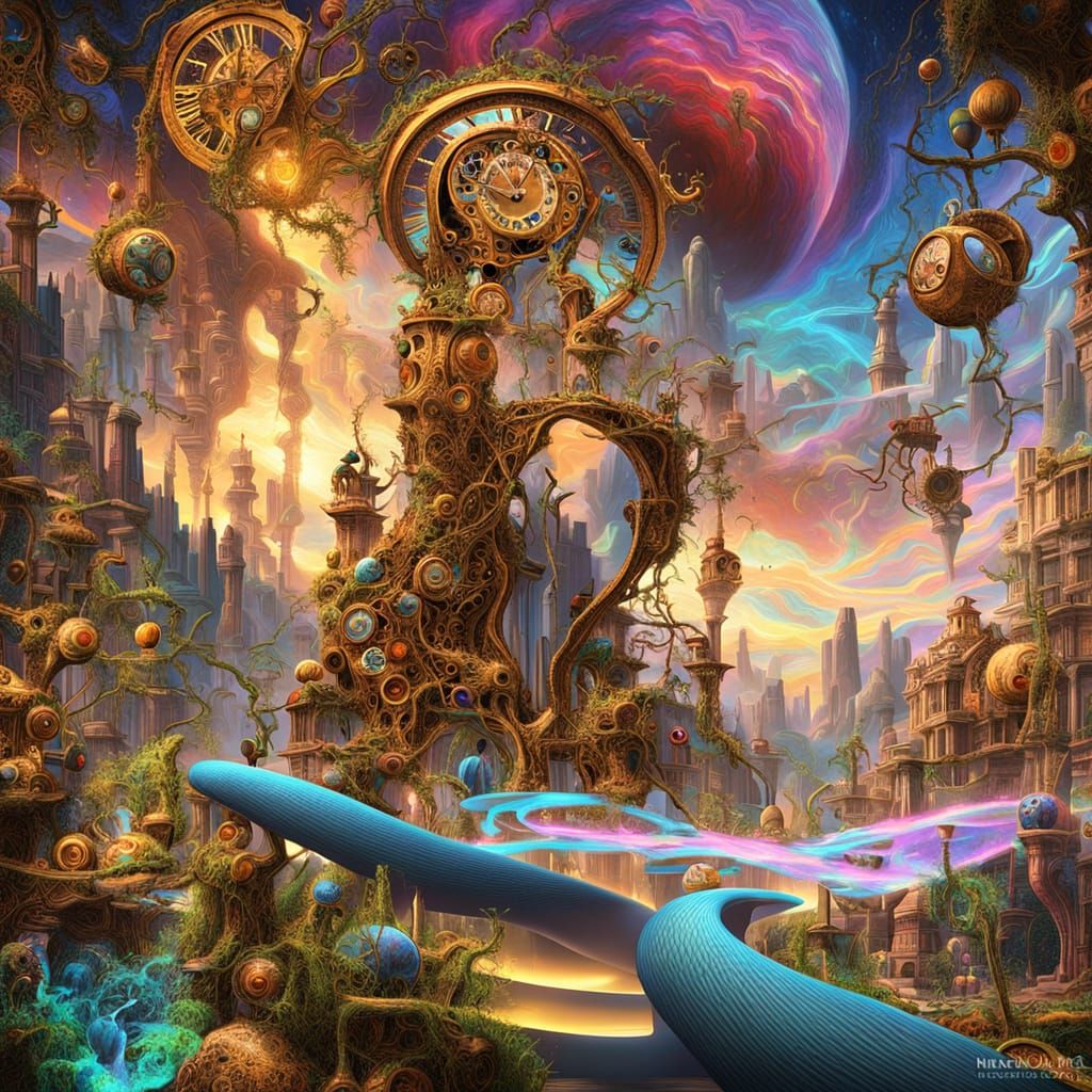 Clockwork Surreal Dreamscape in Anime Style