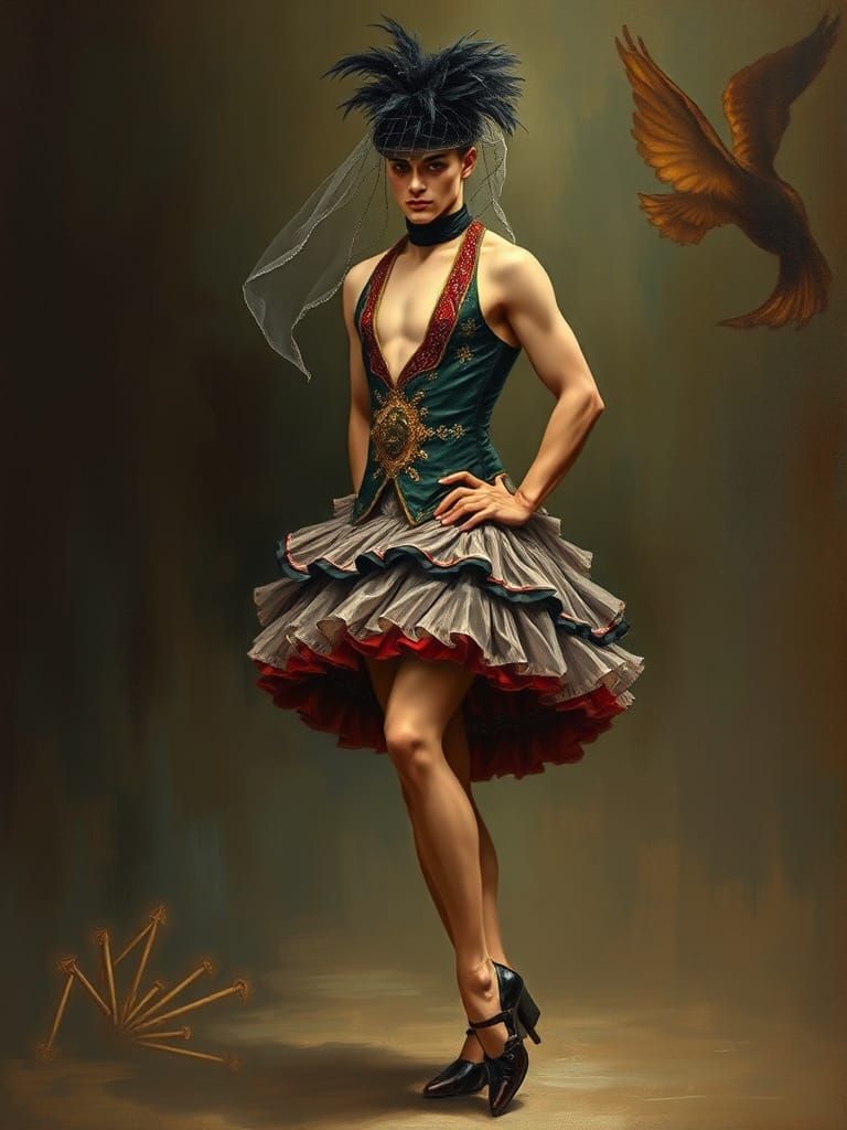Aristocratic Man Dancing in Drag, Impressionism Style