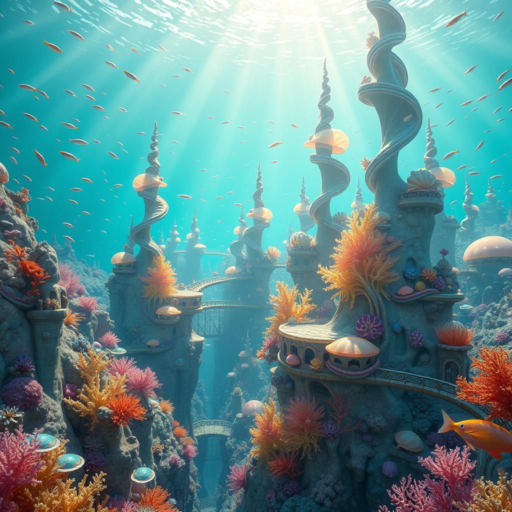 Underwater Metropolis in Bioluminescent Hues