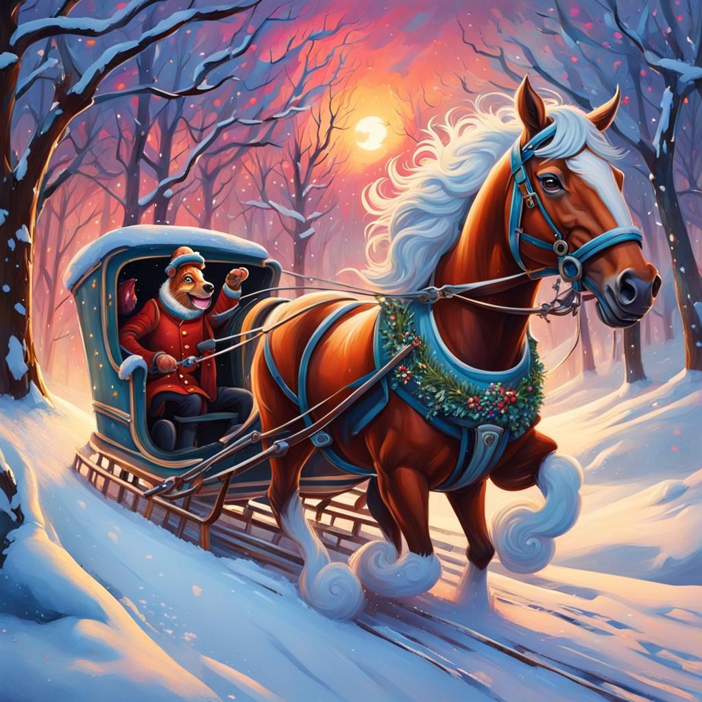 One Horse Sleigh Ride in Graffiti Splash Art