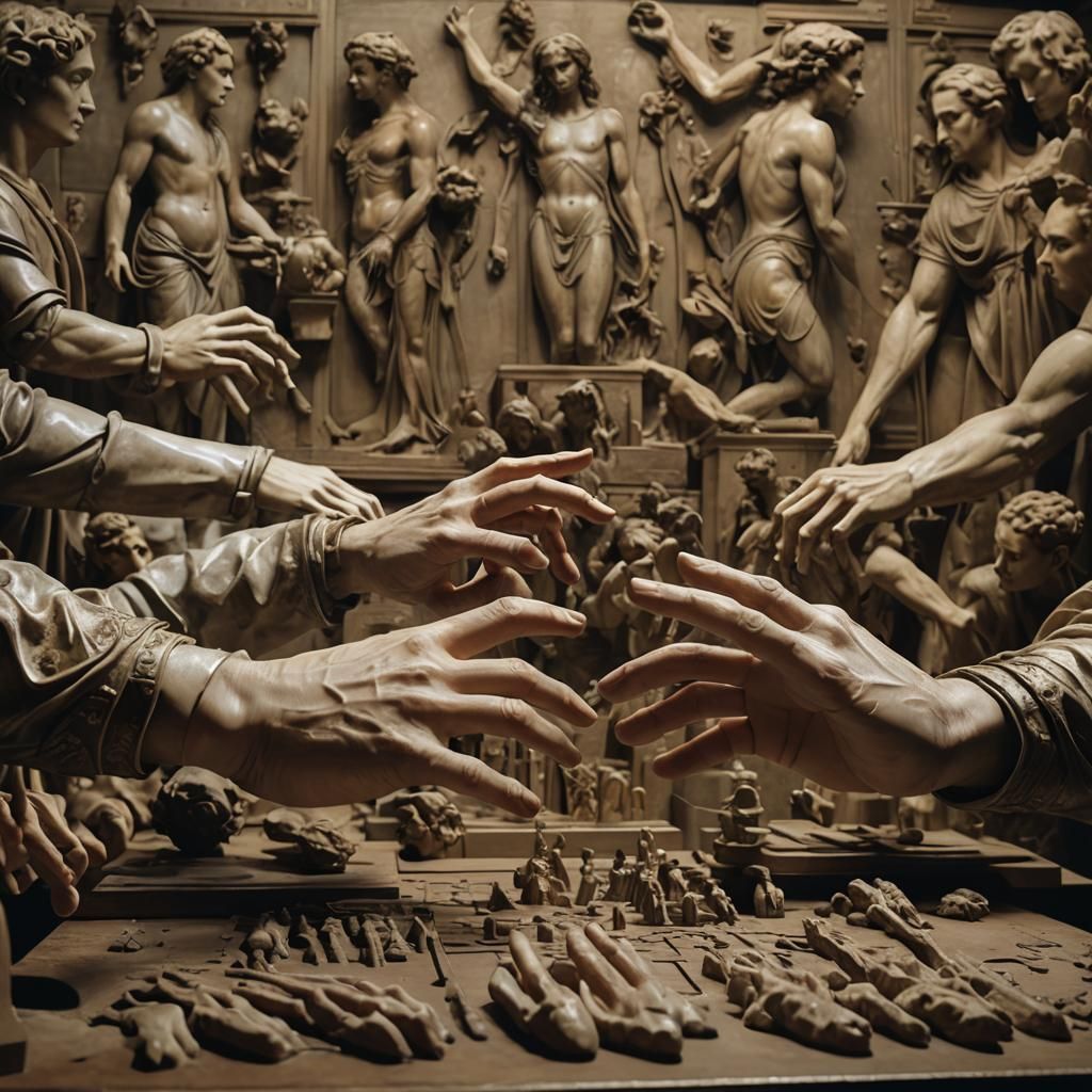 Renaissance Artist's Hands Create AI Art