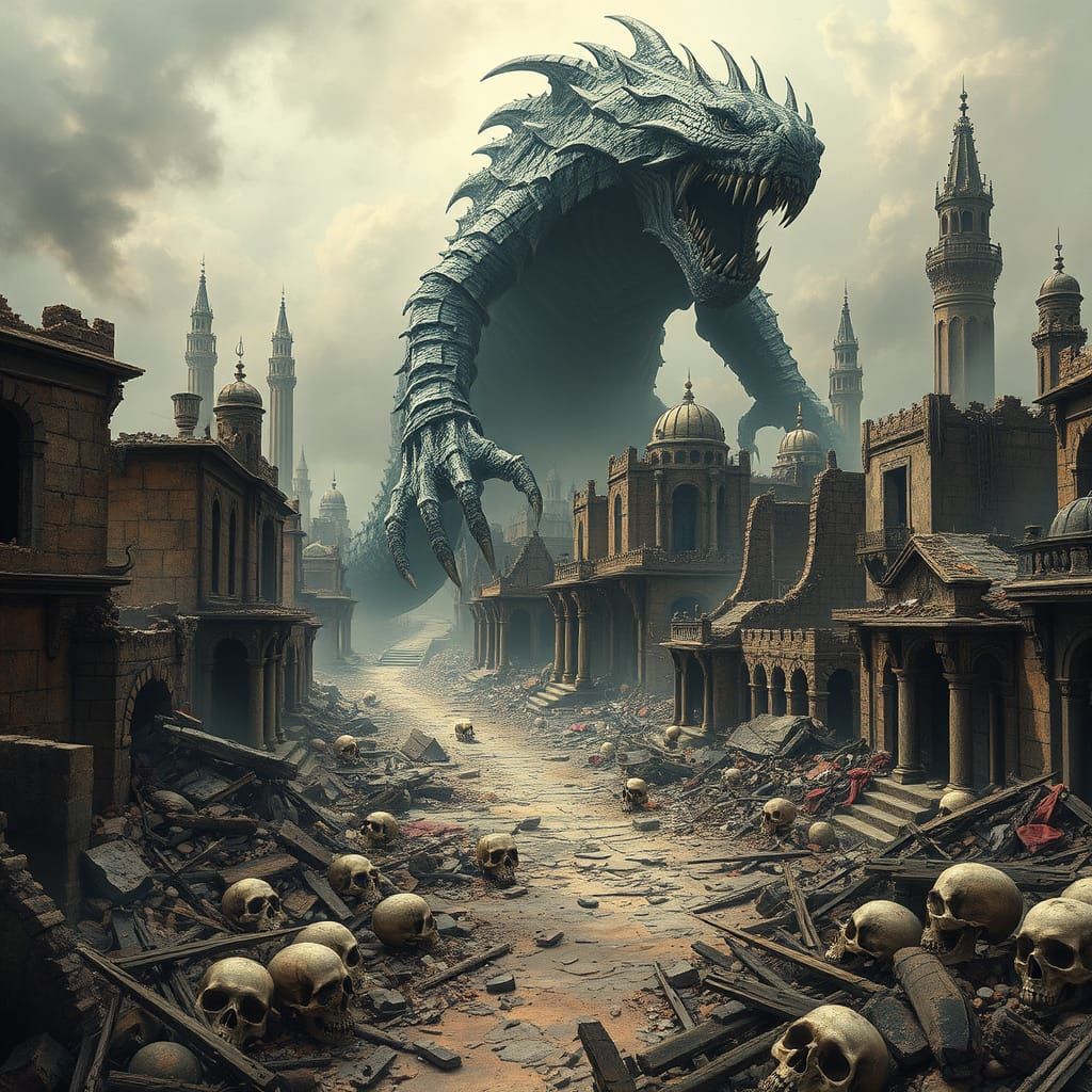 Epic Ruins of a Gargantuan Monster's Destruction in an Ancie...