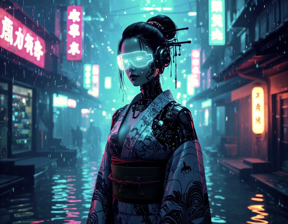 Water-punk Android in Underwater Cyberpunk City