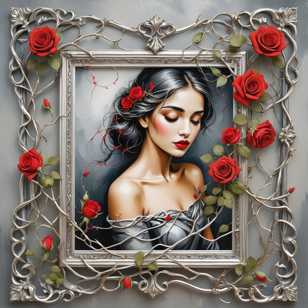 Girl in Rose Frame: Abstract Digital Portrait