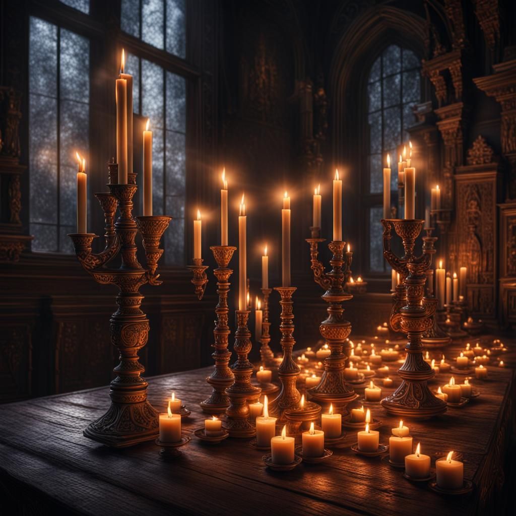 Magical Tranquil Candlelit Atmosphere in Hyperrealistic Styl...