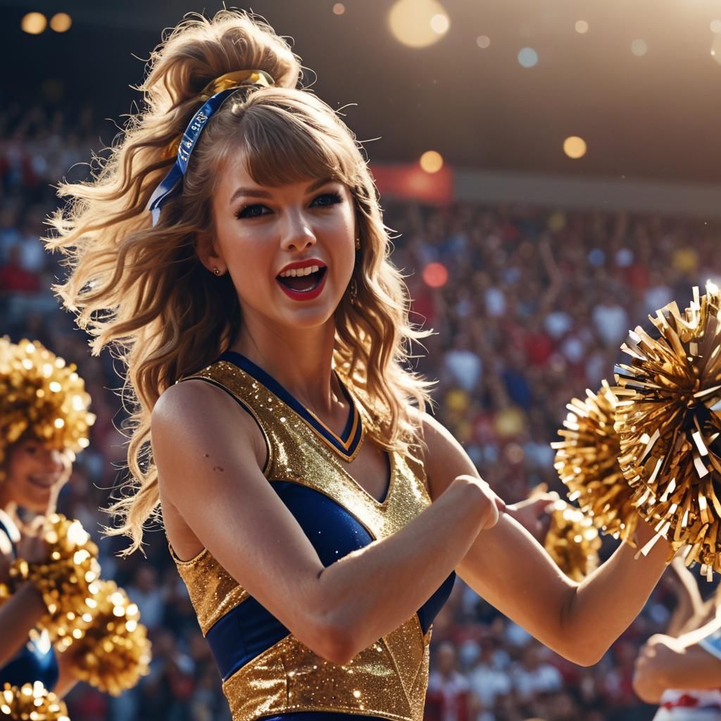 Cheerleader in Glittering Uniform with Golden Sunlight