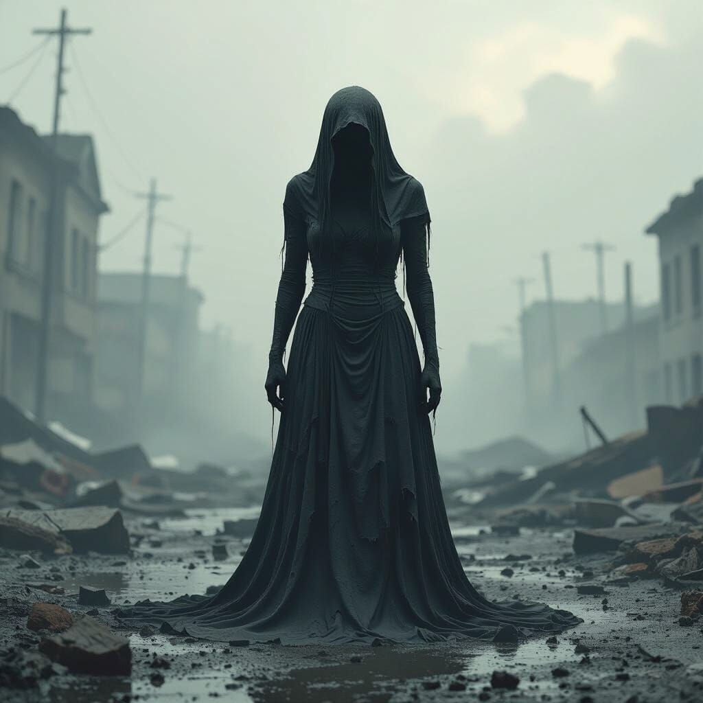 Melting Female Figure in Catastrophic Cinematic Scene