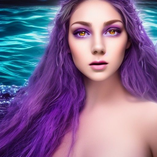 Ethereal Purple Mermaid in Ocean, Digital Painting