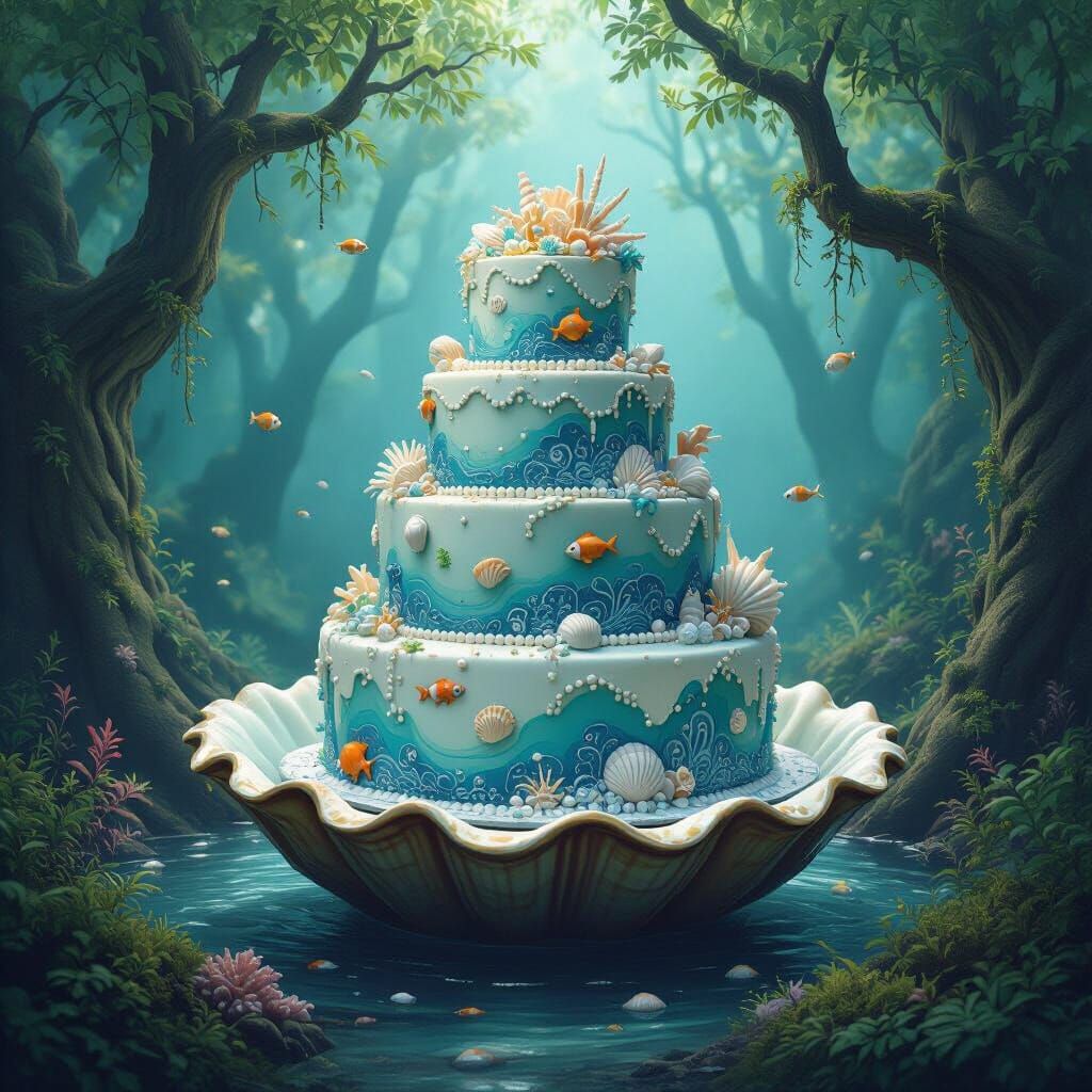 Fantasy Ocean Cake in Enchanted Forest