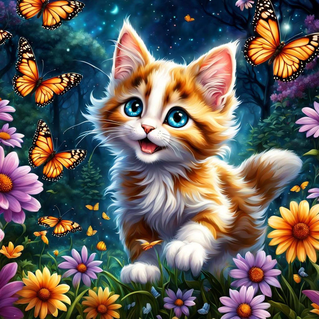Calico Kitten's Butterfly Chase in Enchanted Forest