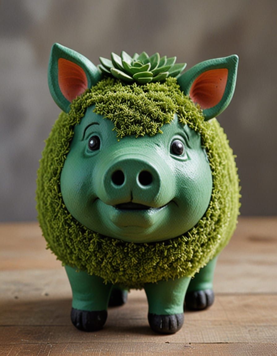 Whimsical Clay Chia Pet Pig