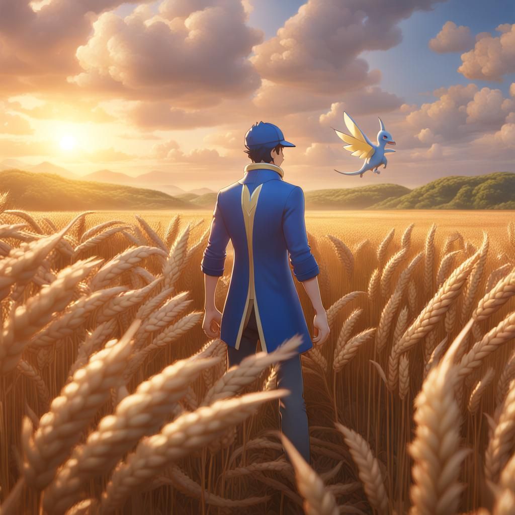 Latios Pokemon Male Human in Golden Wheat Field