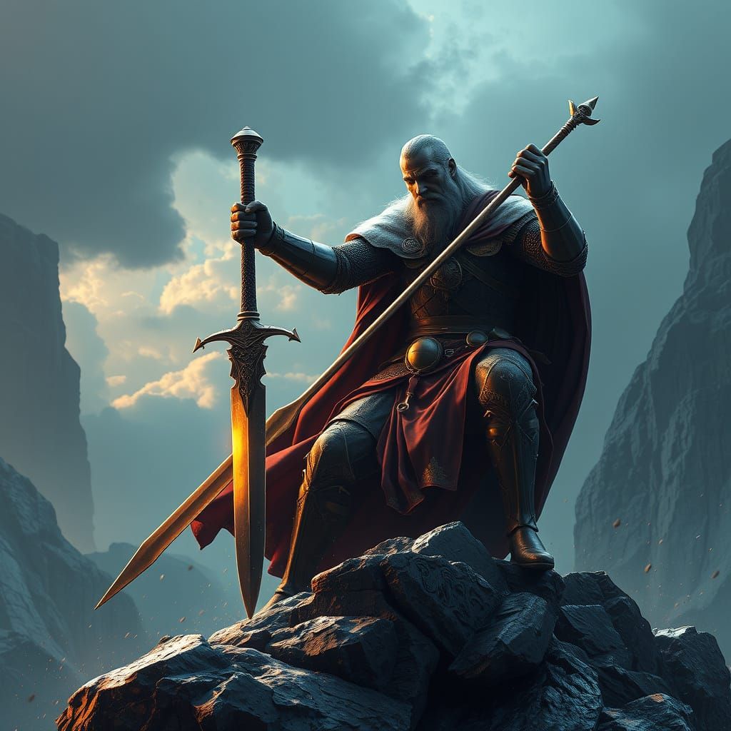 King Arthur Unleashes Excalibur in a Vibrant, Fantastical Sc...