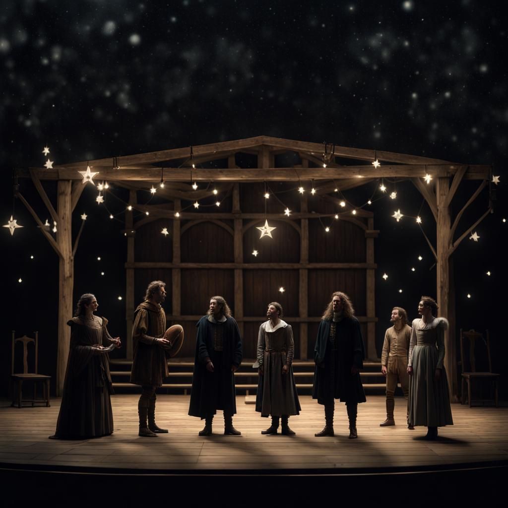 Shakespearean Actors on Stage in Hyperrealistic Style