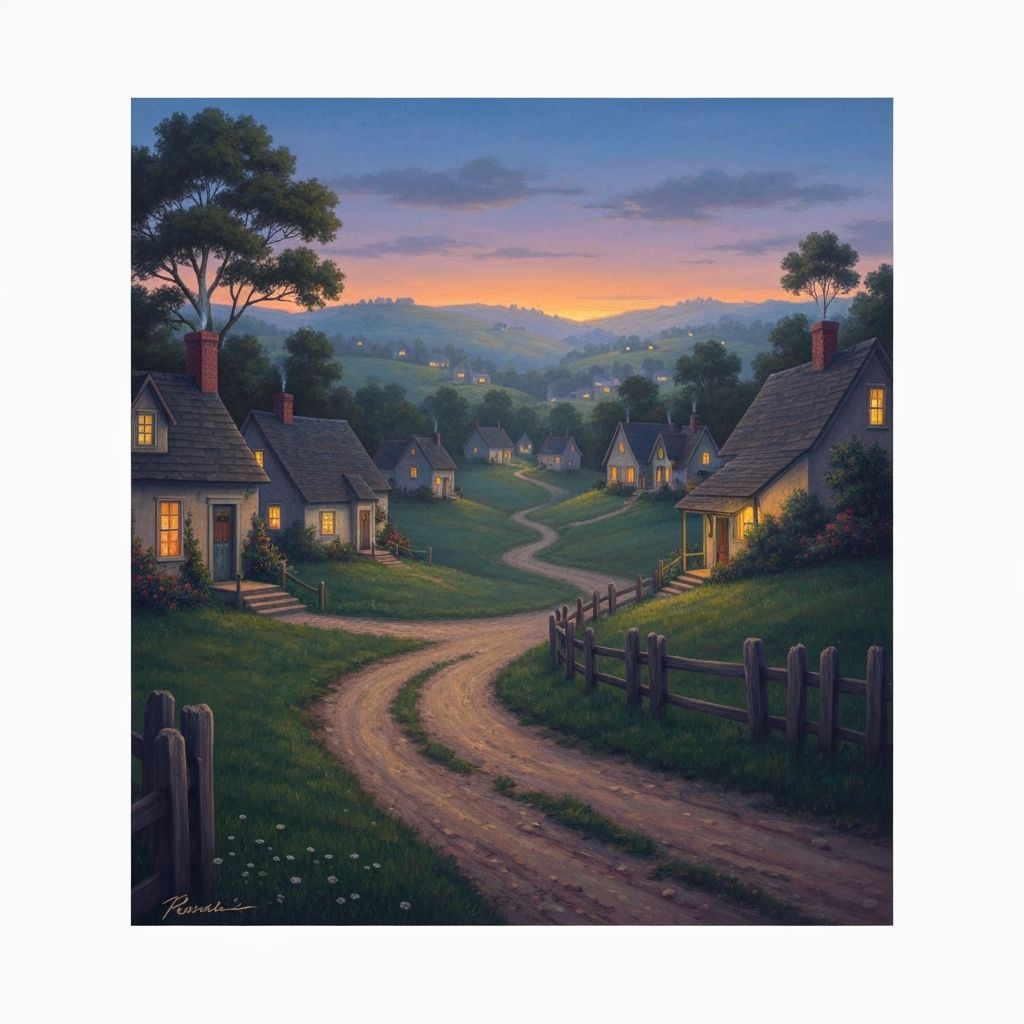 Small Town Twilight Scene in Americana Style