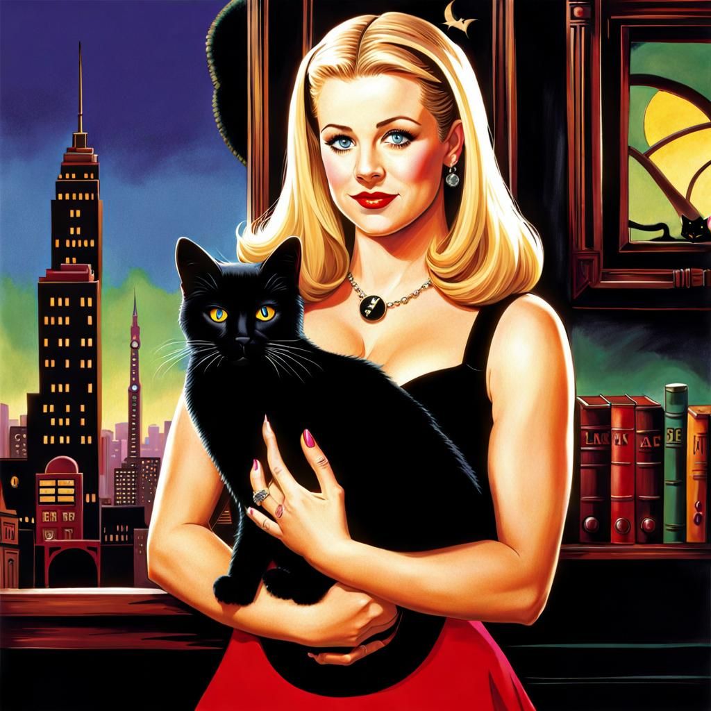 Melissa Joan Hart as Sabrina the teenage witch with Salem
