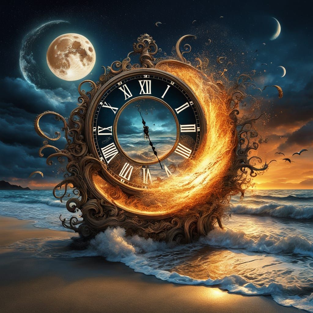 Surreal Clock Crumbles to Sand on Beach