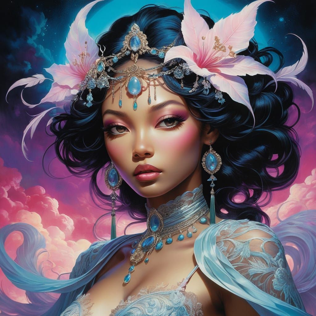 Ethereal Anime Monster in Dreamlike Landscape