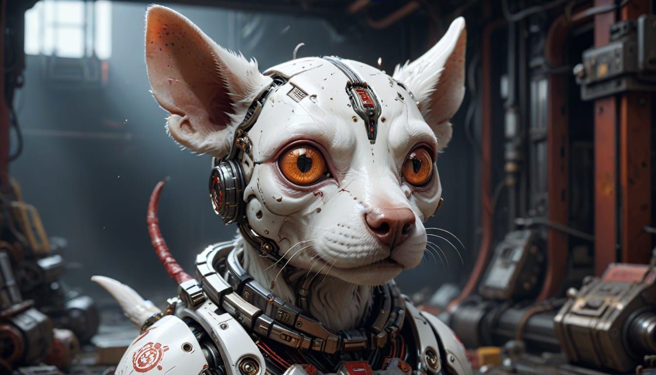 Cyborg Dog and Rat in Pop Surrealist Style