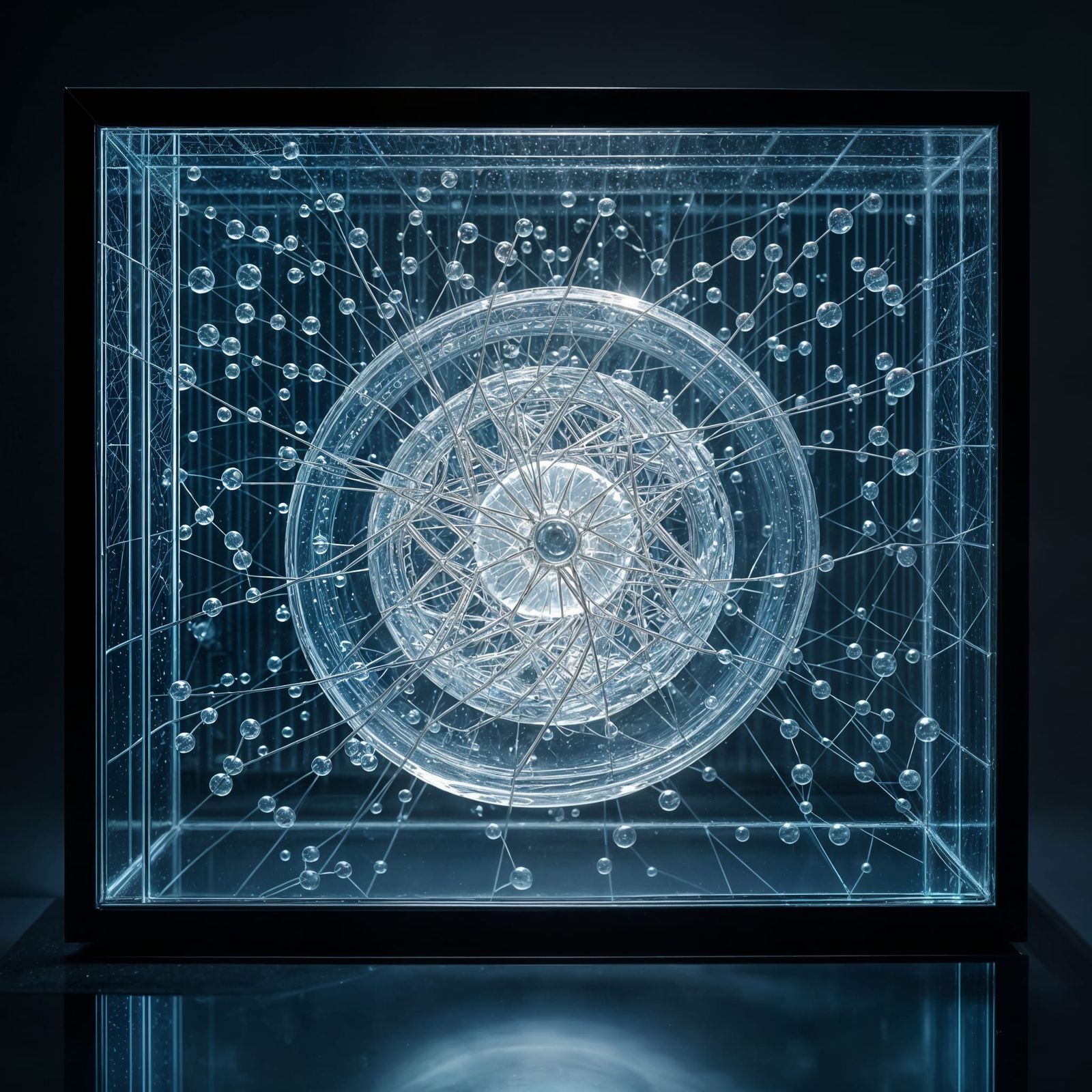 Frozen Glass Sculpture with Intricate Platinum Wires and Bio...