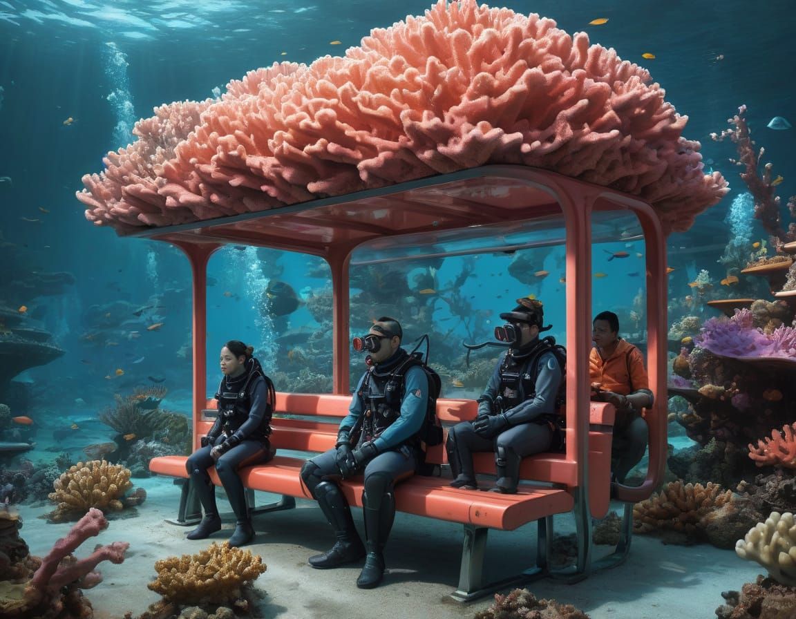 Underwater Bus Stop: A Whimsical Scuba Scene