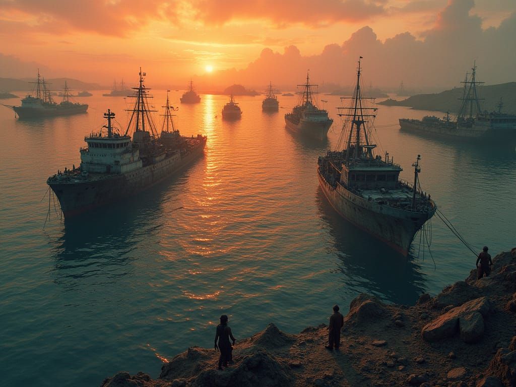 Gritty Post-Apocalyptic Harbor at Sunset