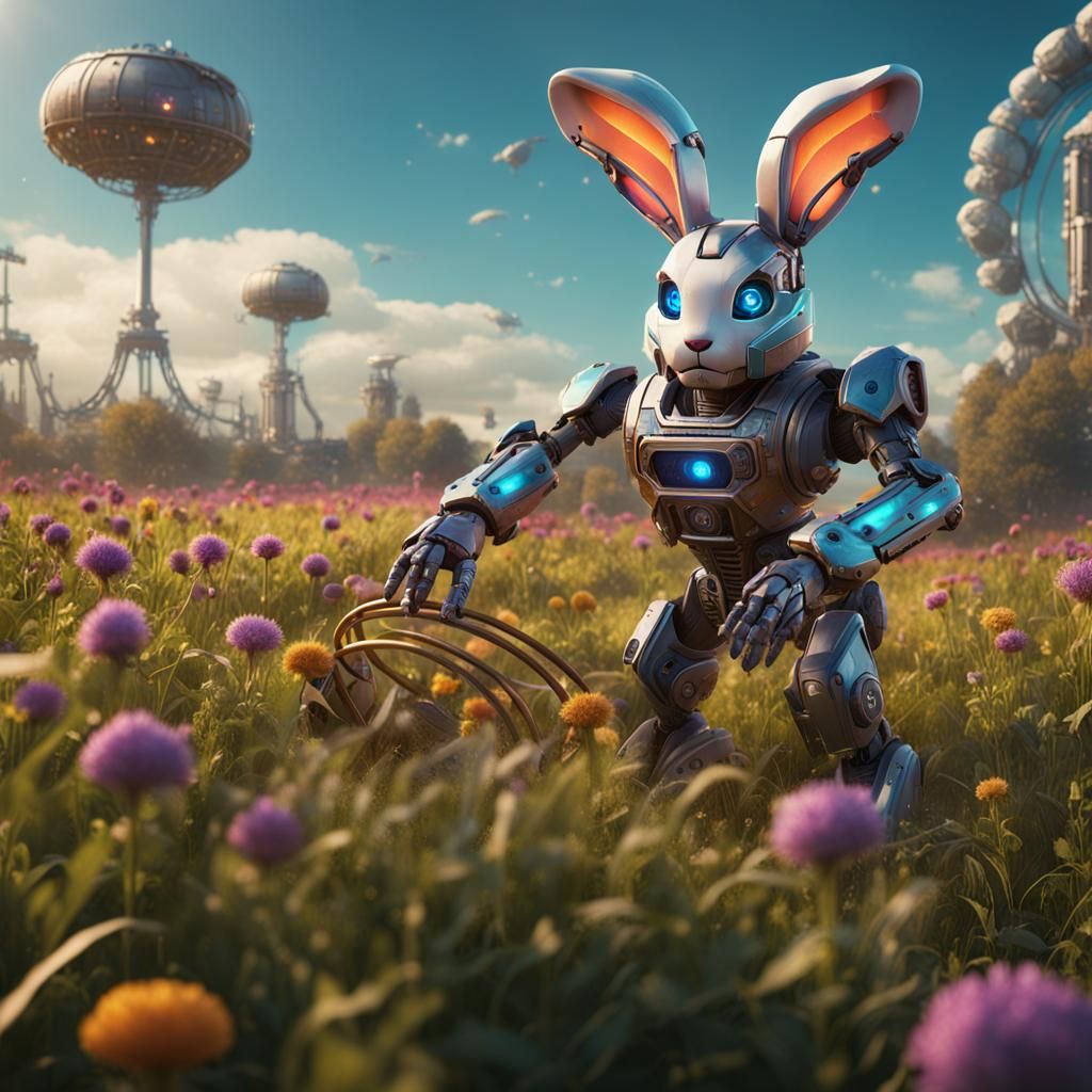 Robotic Bunny Hopping in a Field as Digital Art