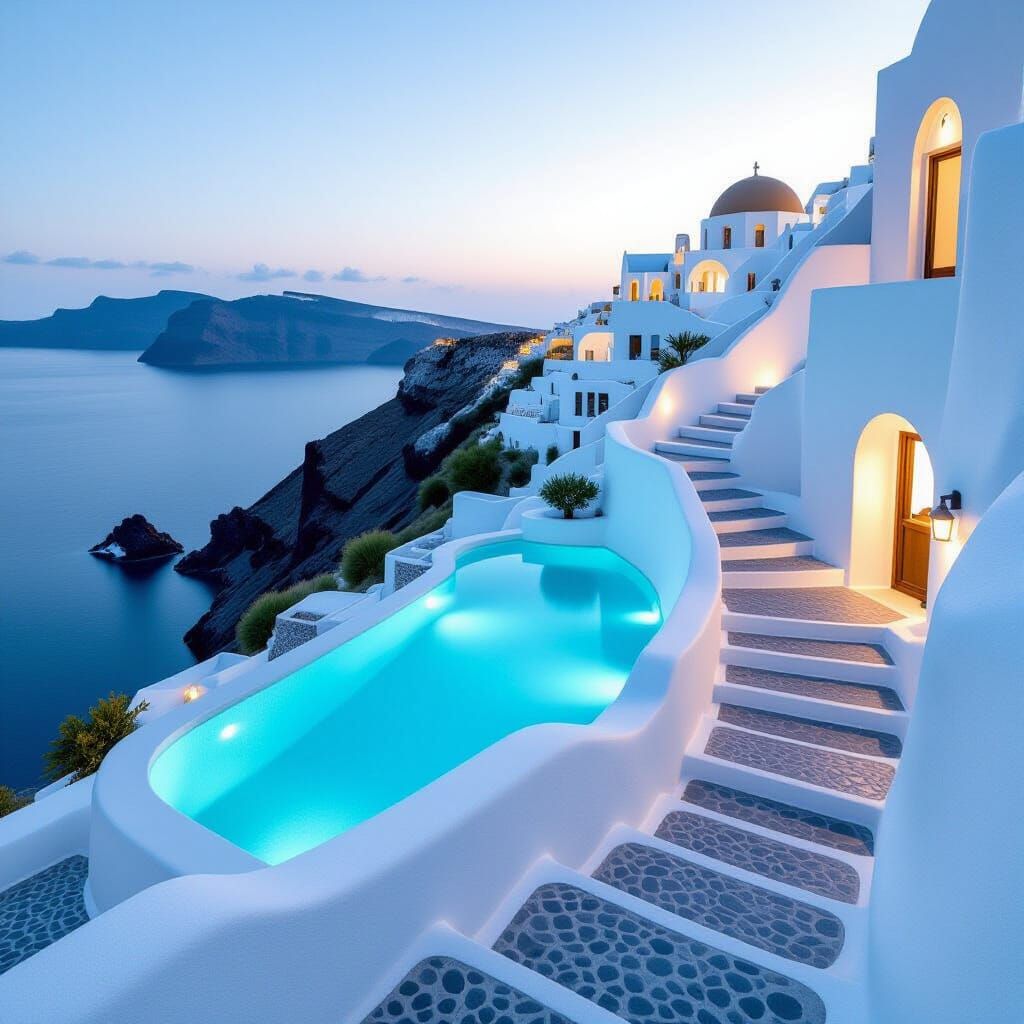 Imerovigli Luxury Cave Hotel Staircase in Minimalist Style