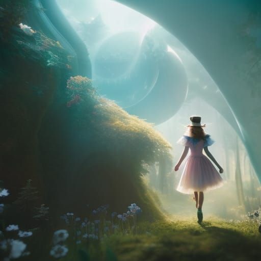 Alice's Descent: A Wonderland Dream in Pixar Style
