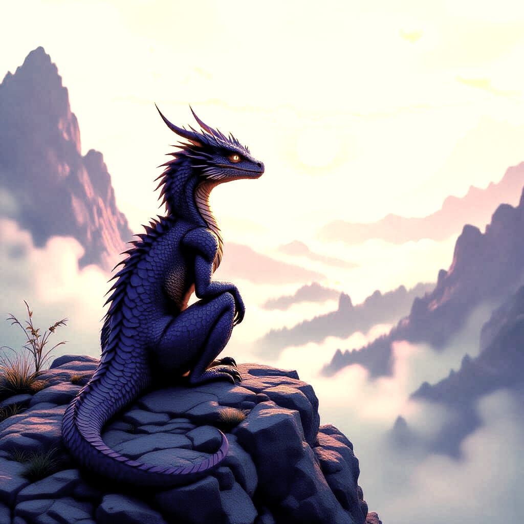 Basilisk Overlooking Landscape in Dark Fantasy Style