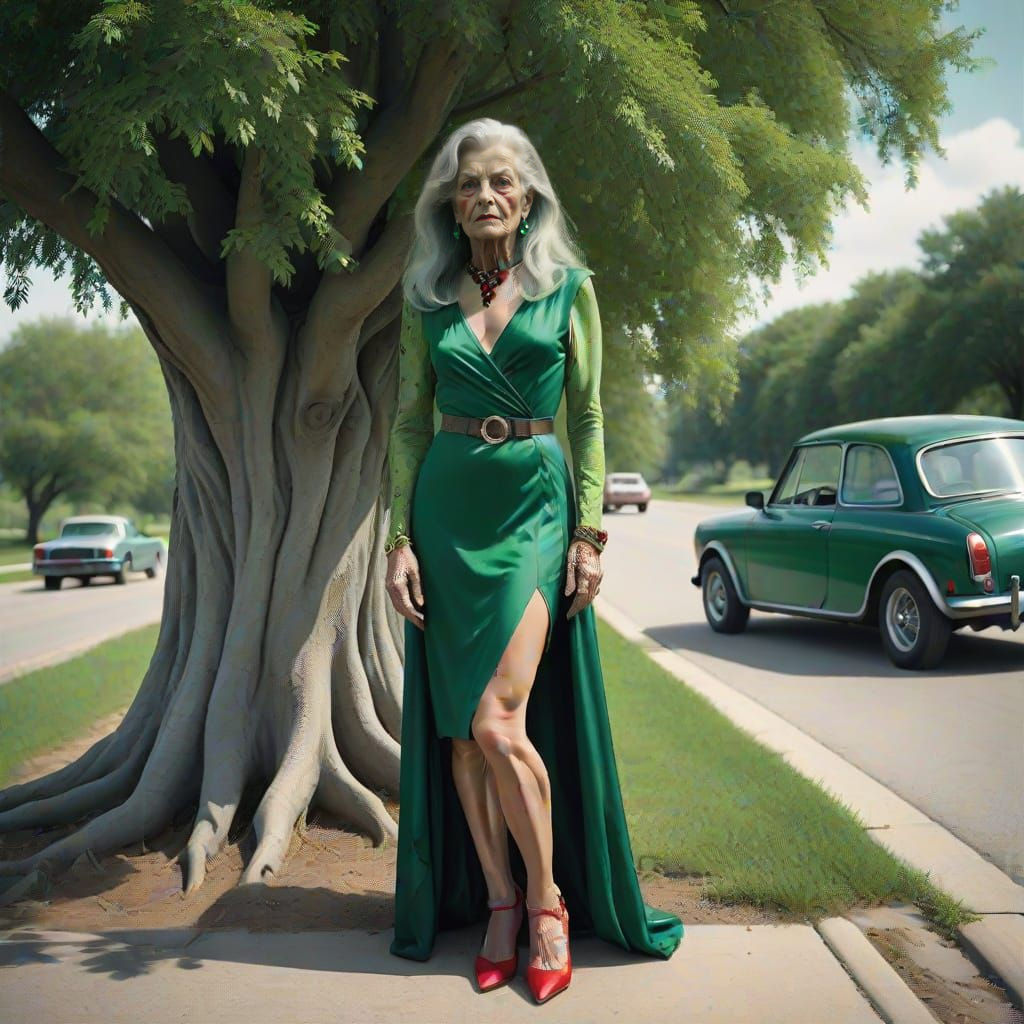 Elderly Transvestite in Green Dress, Sinister Digital Art