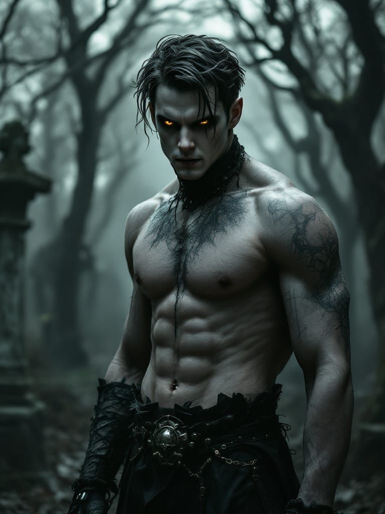 Gothic Man in Graveyard, Dark Fantasy Realism
