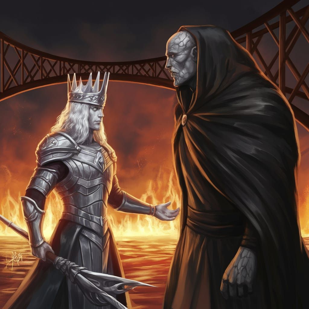 Silver King Confronts Dark Challenger Under Iron Bridge
