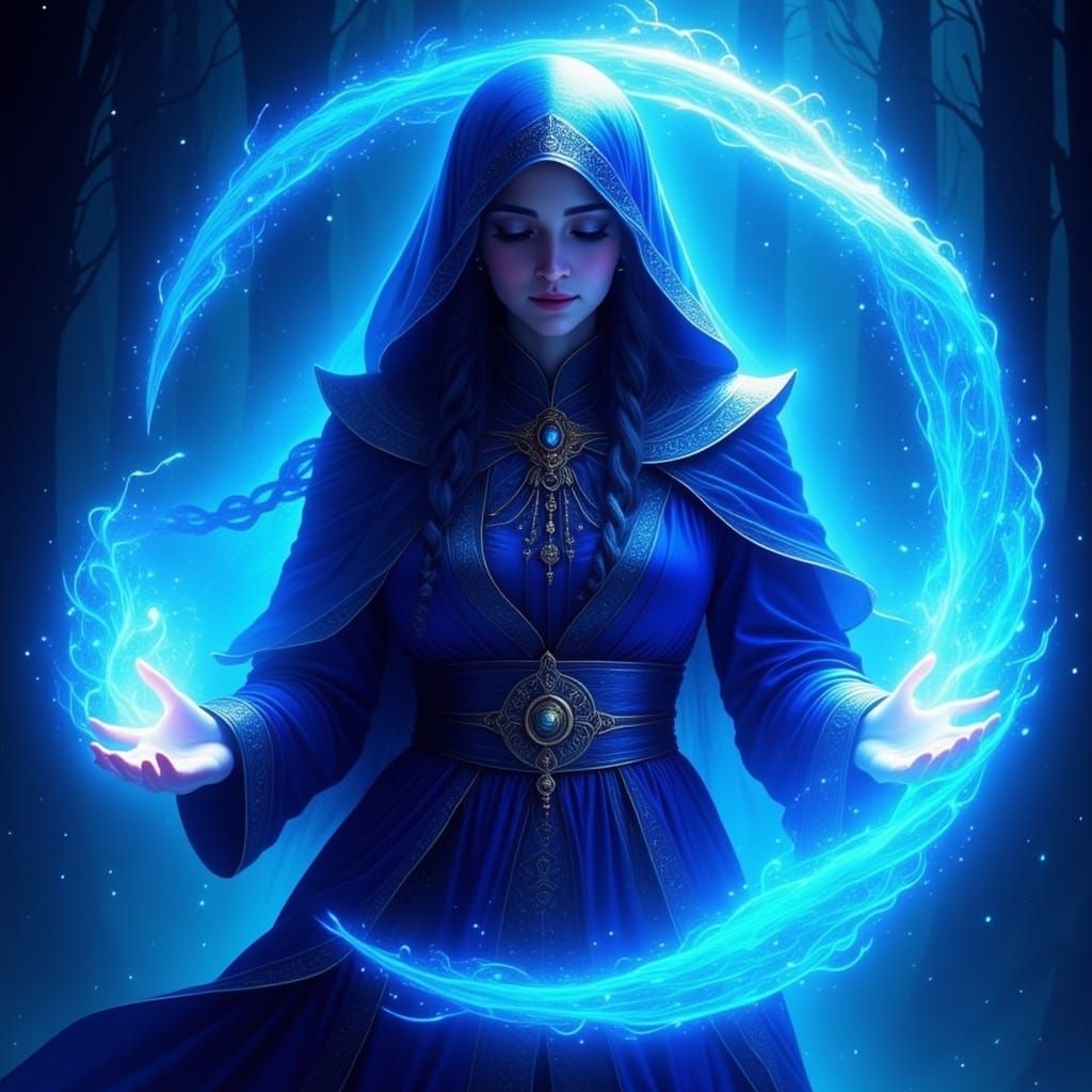 Sorcerer Summons Serpent of Blue Fire