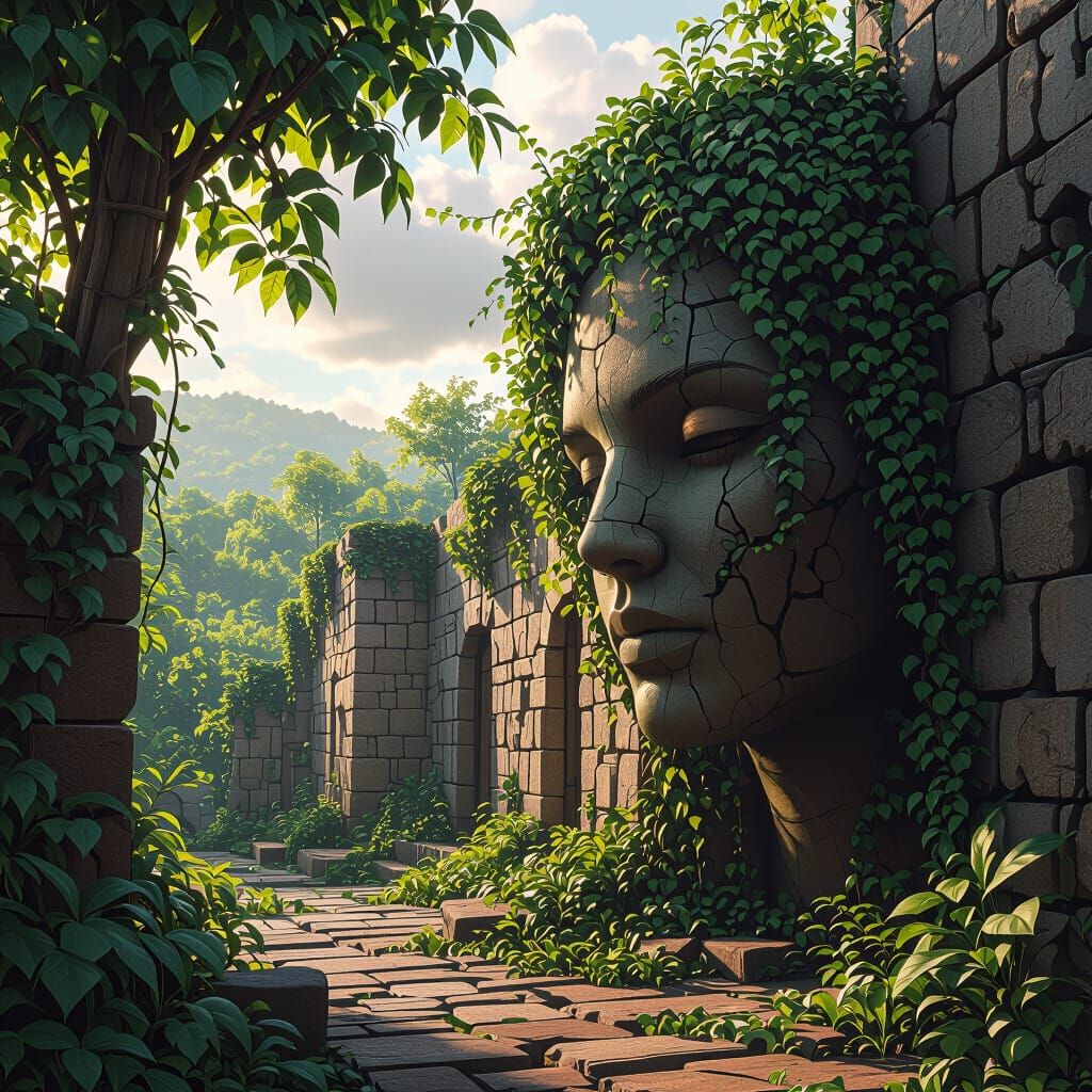 Hyperrealistic Human Colony Walls and Forest