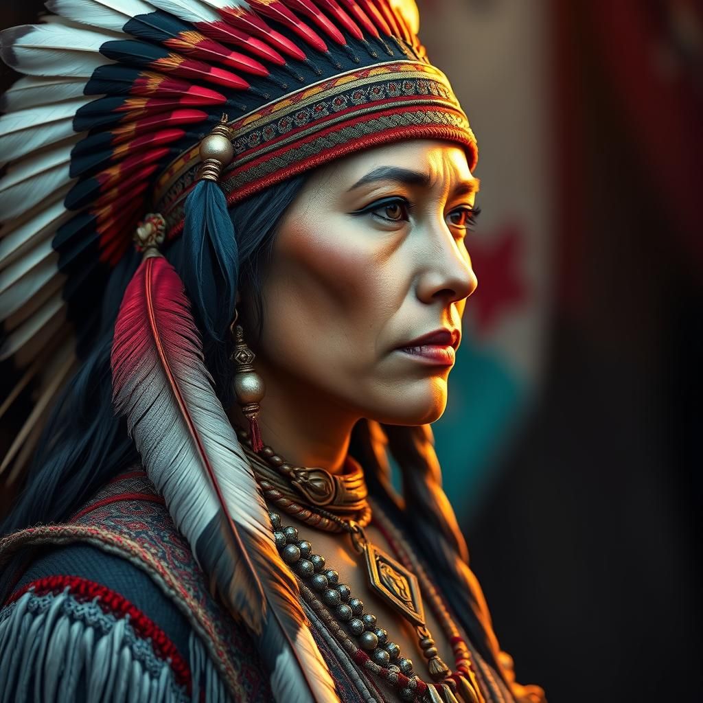 Native American Woman Portrait in Splash Art Style