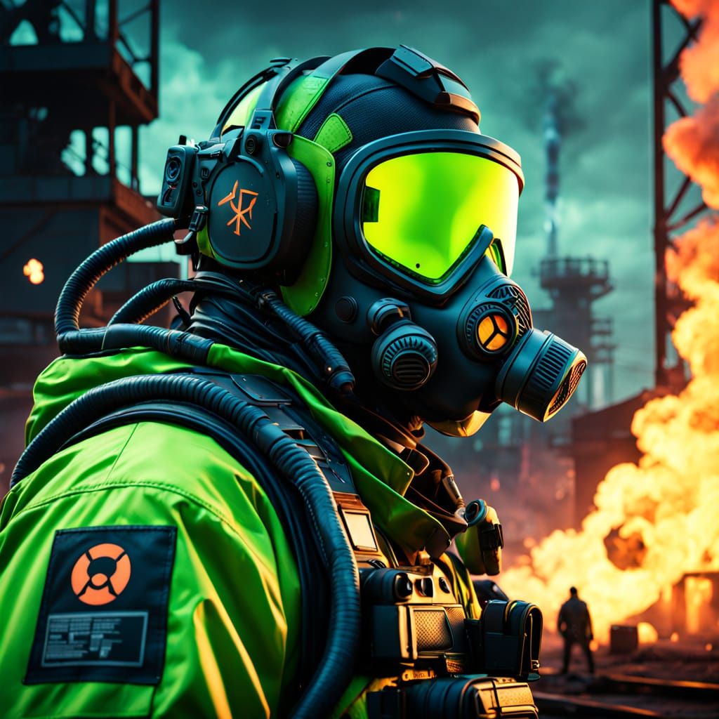 Post-Nuclear Landscape with Hazard Team in Digital Art