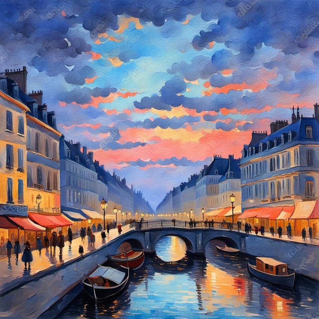Paris at Dusk: An Impressionist Gouache Painting
