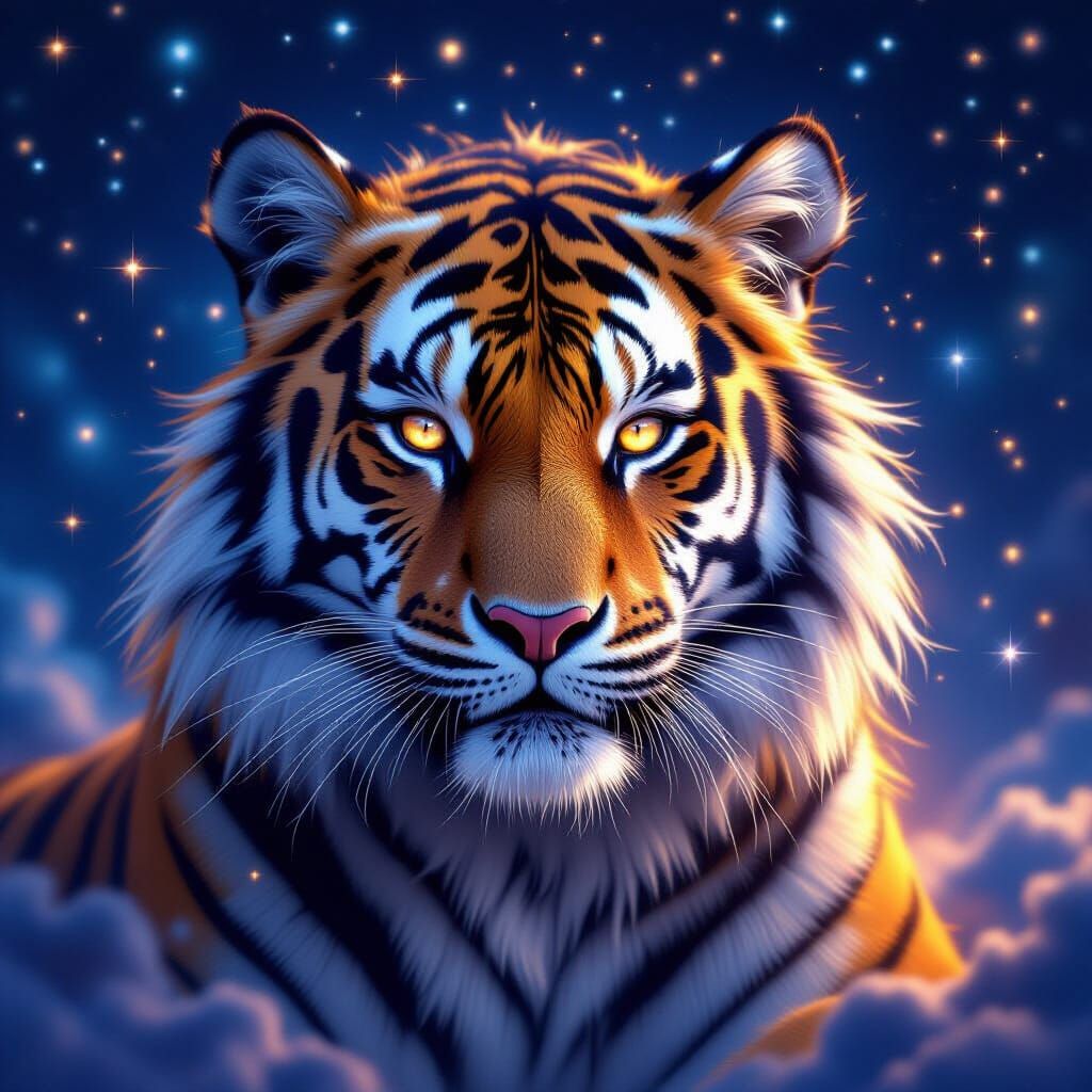 Celestial Tiger with Stardust Fur, Digital Art
