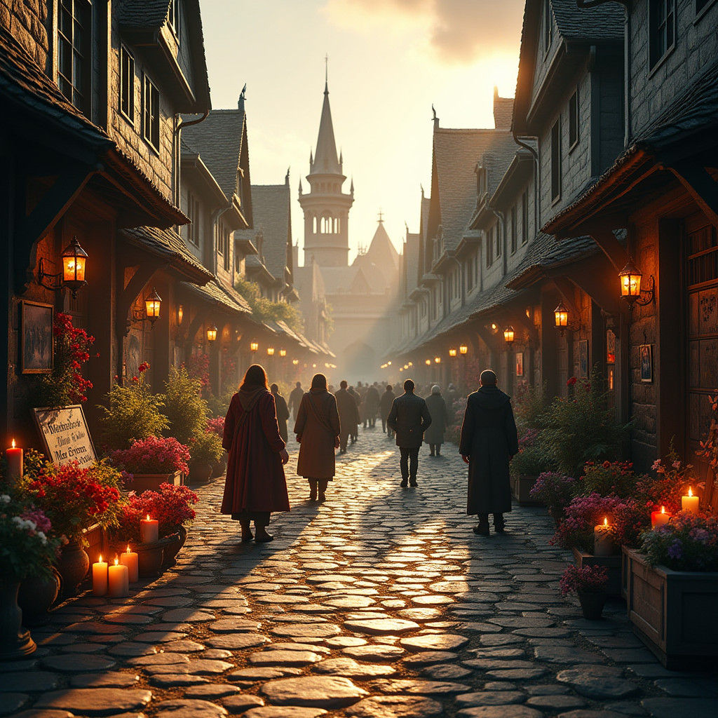 Mourning in a Fantastical Gothic Town Square